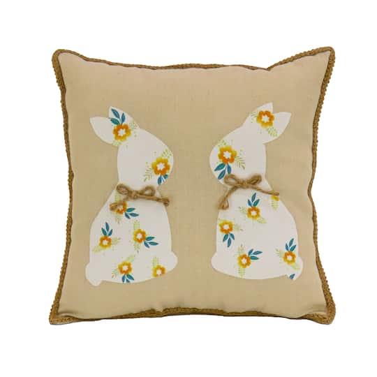16&#x27;&#x27; Floral Bunny Easter Pillow